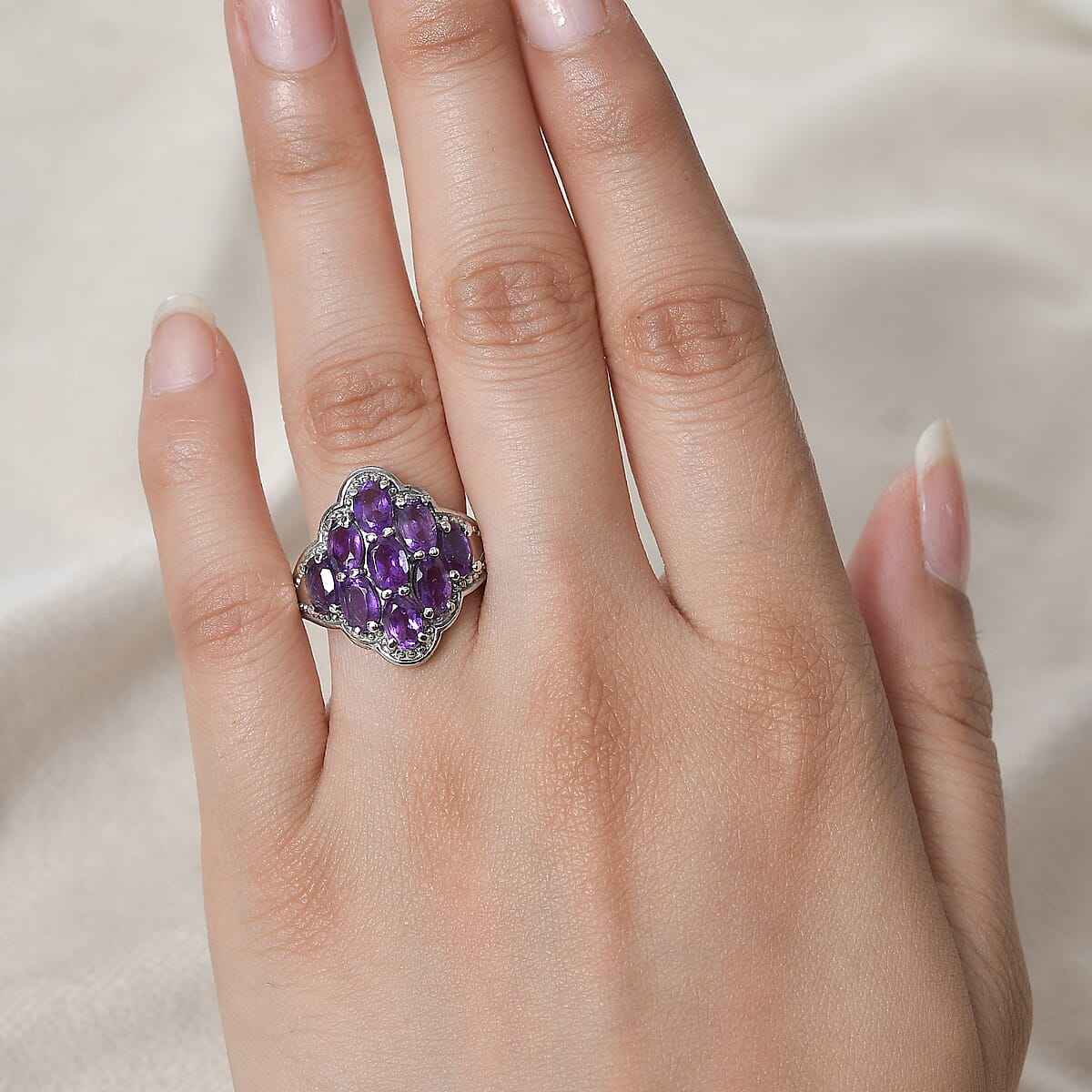 African Amethyst 3.85 ctw Ring in Stainless Steel (Size 9.0) image number 2