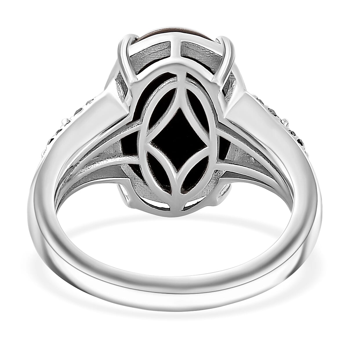 Canadian Ammolite, Emerald and Diamond Ring in Rhodium Over Sterling Silver (Size 10.0) 0.35 ctw