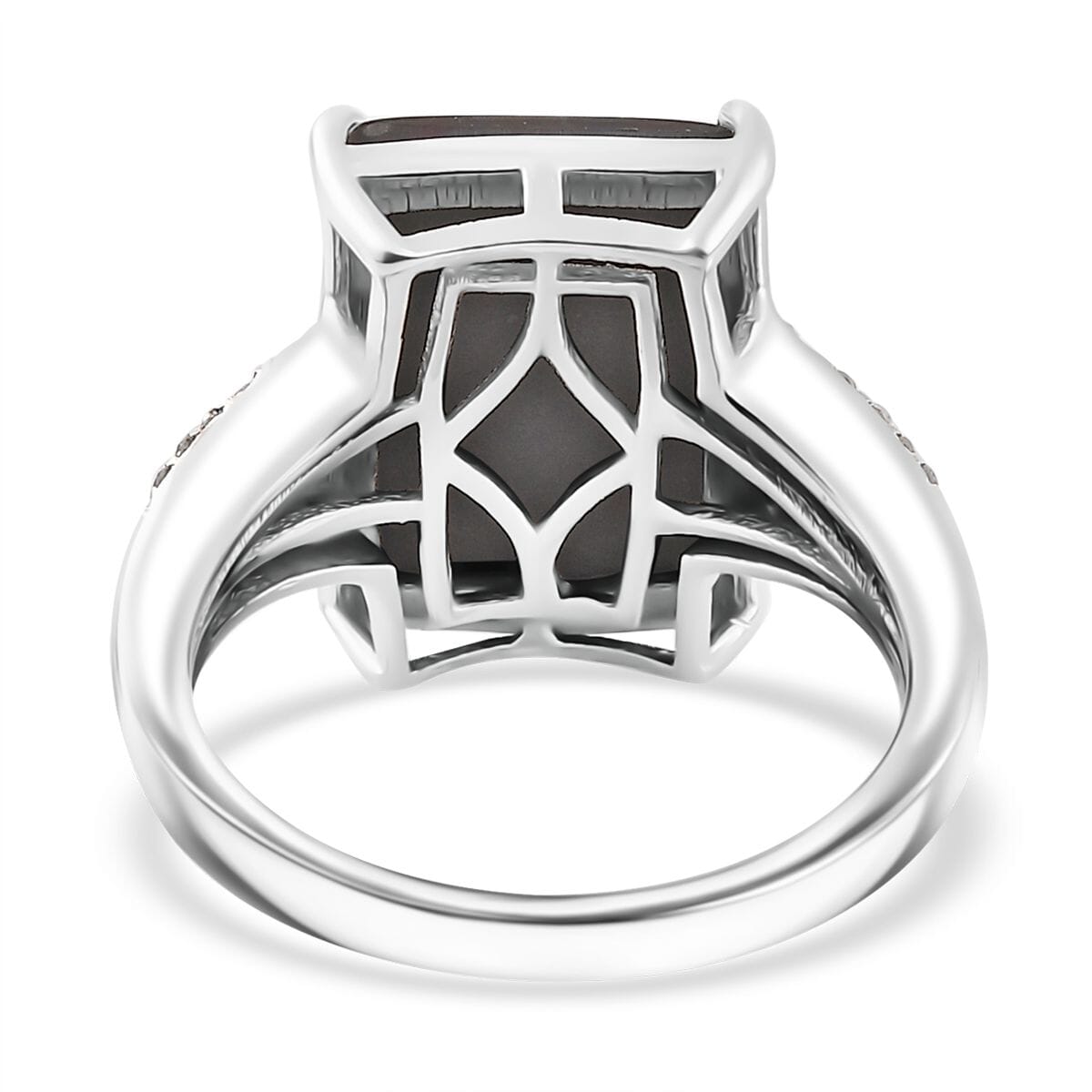 Canadian Ammolite, Emerald and Diamond Ring in Rhodium Over Sterling Silver (Size 6.0) 0.35 ctw image number 4