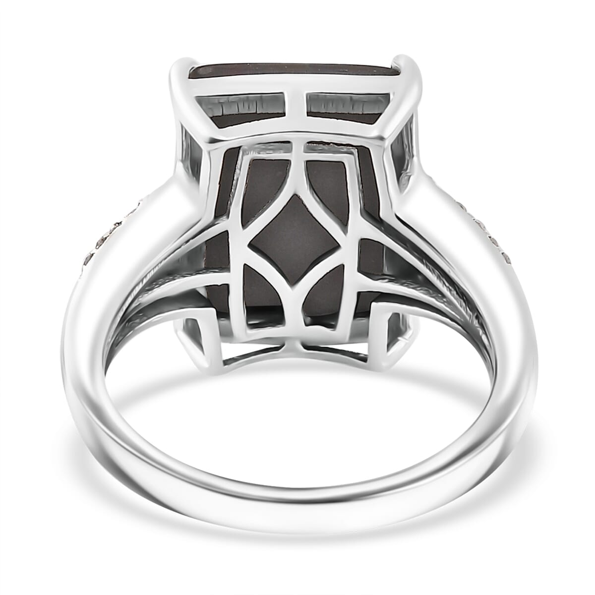 Canadian Ammolite, Emerald and Diamond Ring in Rhodium Over Sterling Silver (Size 8.0) 0.35 ctw image number 4