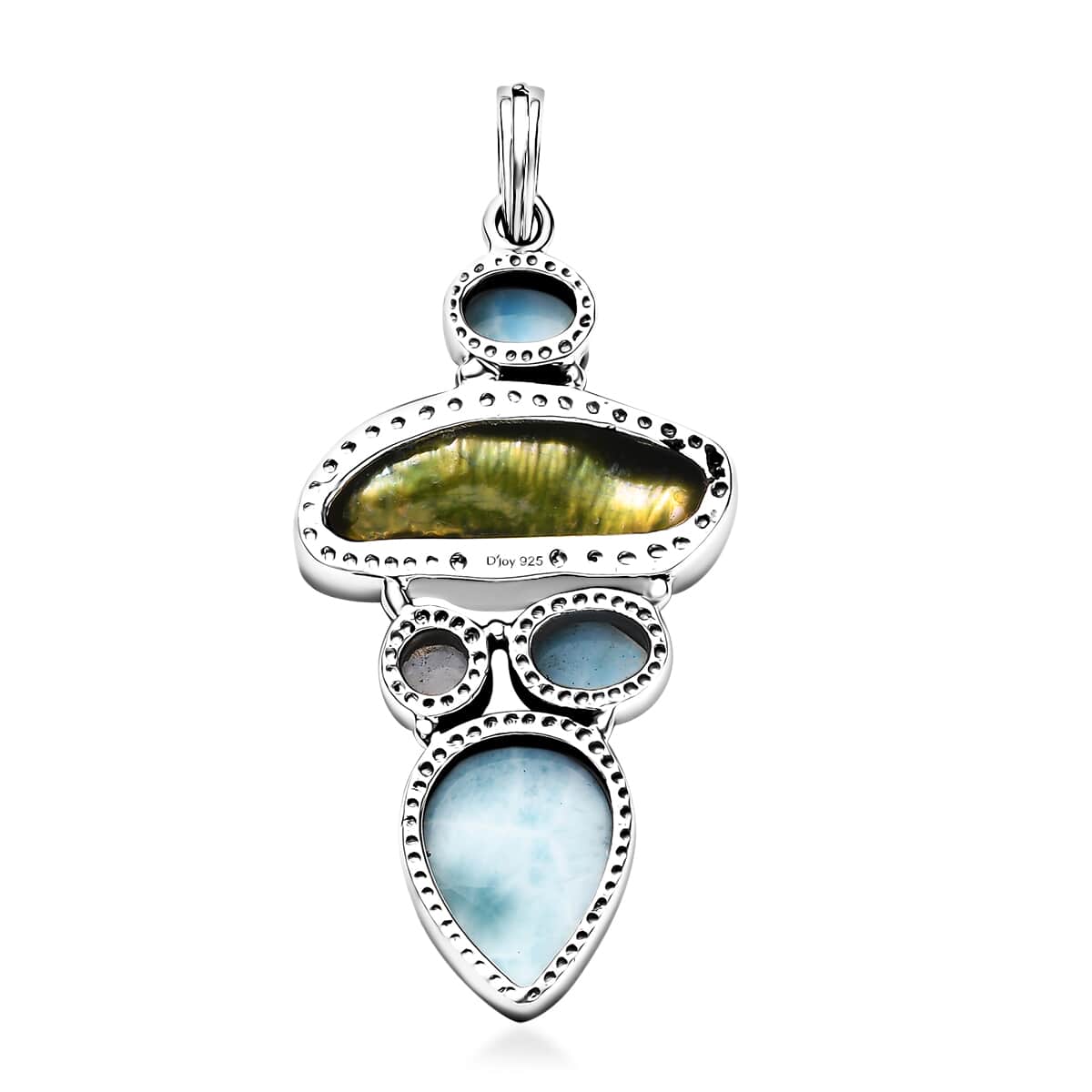 Artisan Crafted Larimar and Multi Gemstone Pendant in Black Oxidized Sterling Silver 26.00 ctw image number 4