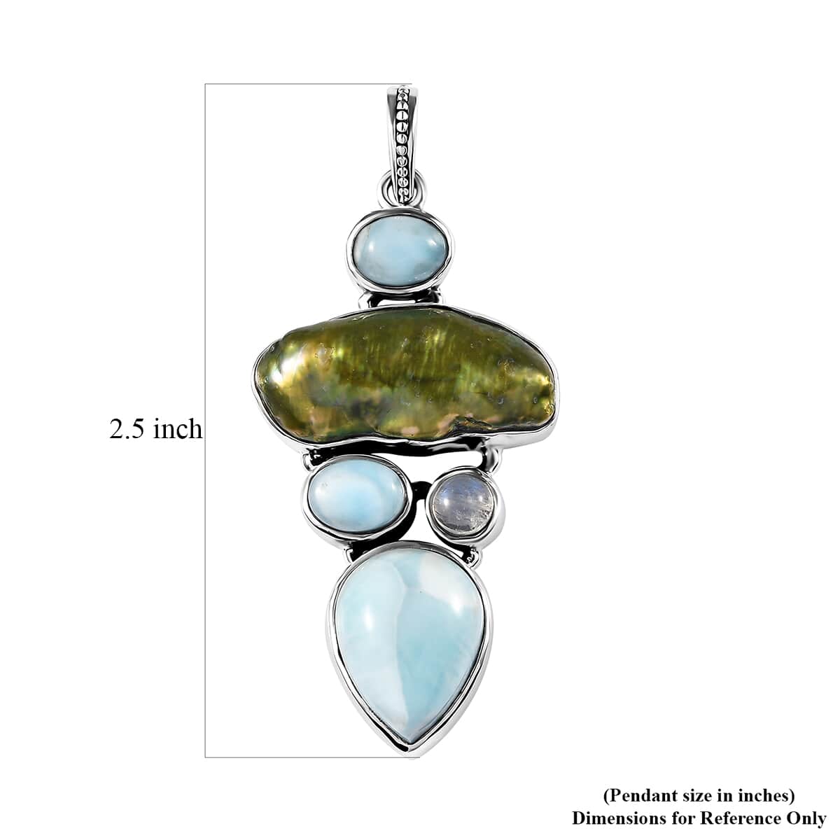 Artisan Crafted Larimar and Multi Gemstone Pendant in Black Oxidized Sterling Silver 26.00 ctw image number 5