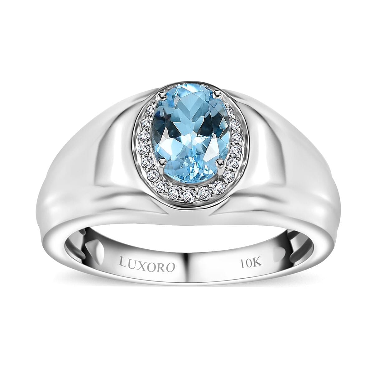 Luxoro 10K White Gold Premium Santa Maria Aquamarine and G-H I2 Diamond Men's Ring (Size 11.5) 5.75 Grams 1.20 ctw image number 0