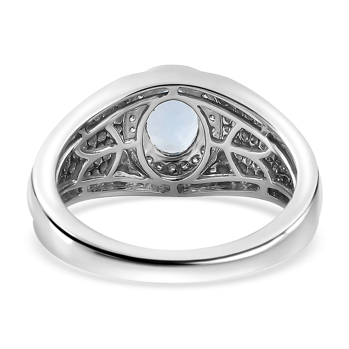 Luxoro 10K White Gold Premium Santa Maria Aquamarine and G-H I2 Diamond Men's Ring (Size 11.5) 5.75 Grams 1.20 ctw image number 4