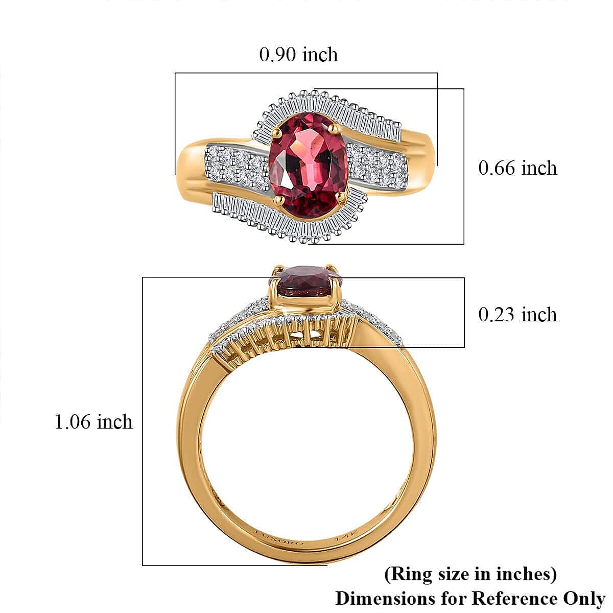 Luxoro 14K Yellow Gold AAA Ouro Fino Rubellite and G-H I2 Diamond Bypass Ring (Size 5.0) 5.0 Grams 1.75 ctw image number 5