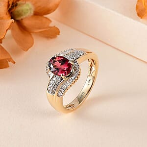Luxoro 14K Yellow Gold AAA Ouro Fino Rubellite and G-H I2 Diamond Bypass Ring (Size 7.5) 5.0 Grams 1.75 ctw