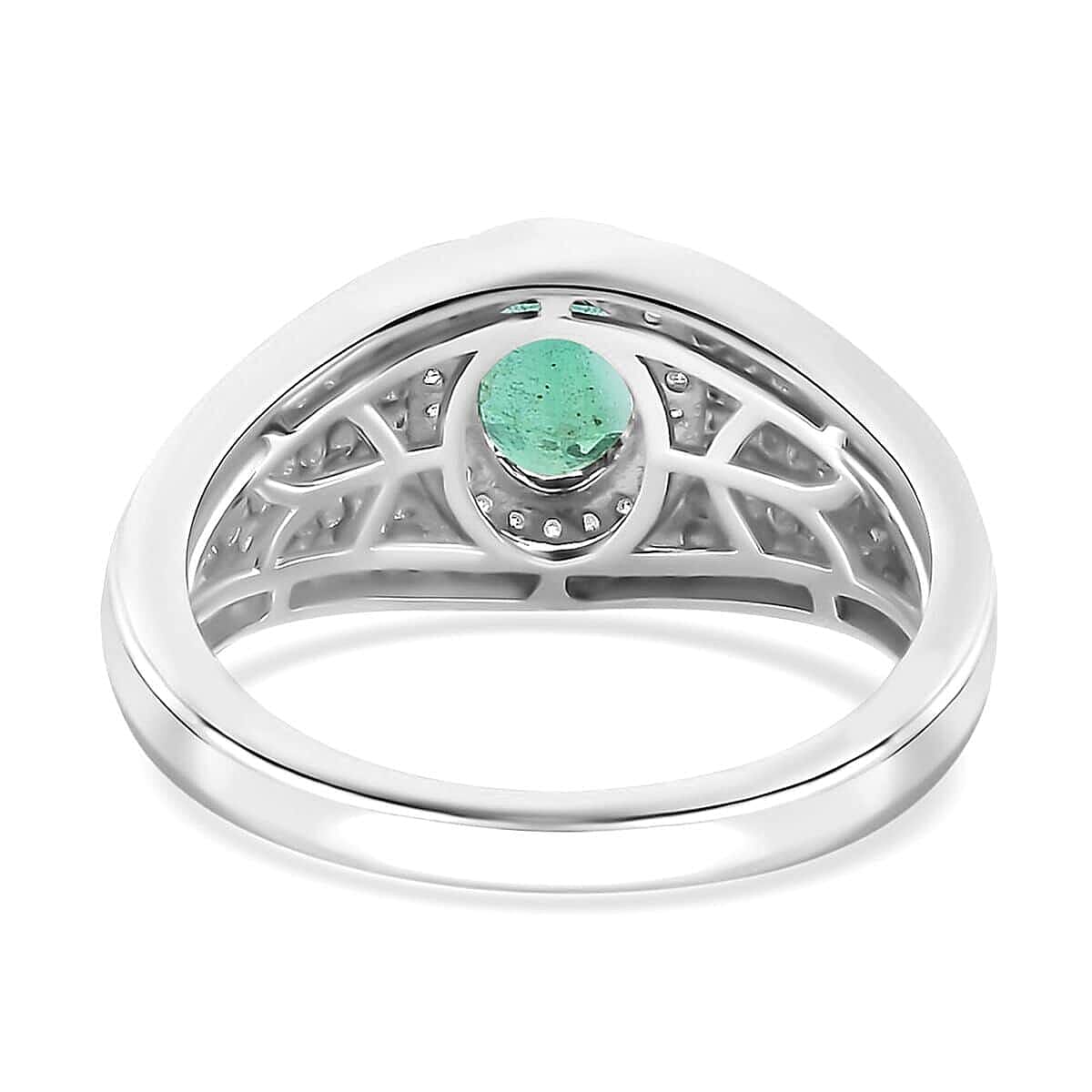 Rhapsody 950 Platinum AAAA Kagem Zambian Emerald and E-F VS Diamond Men's Ring (Size 10.5) 10.75 Grams 1.25 ctw image number 4