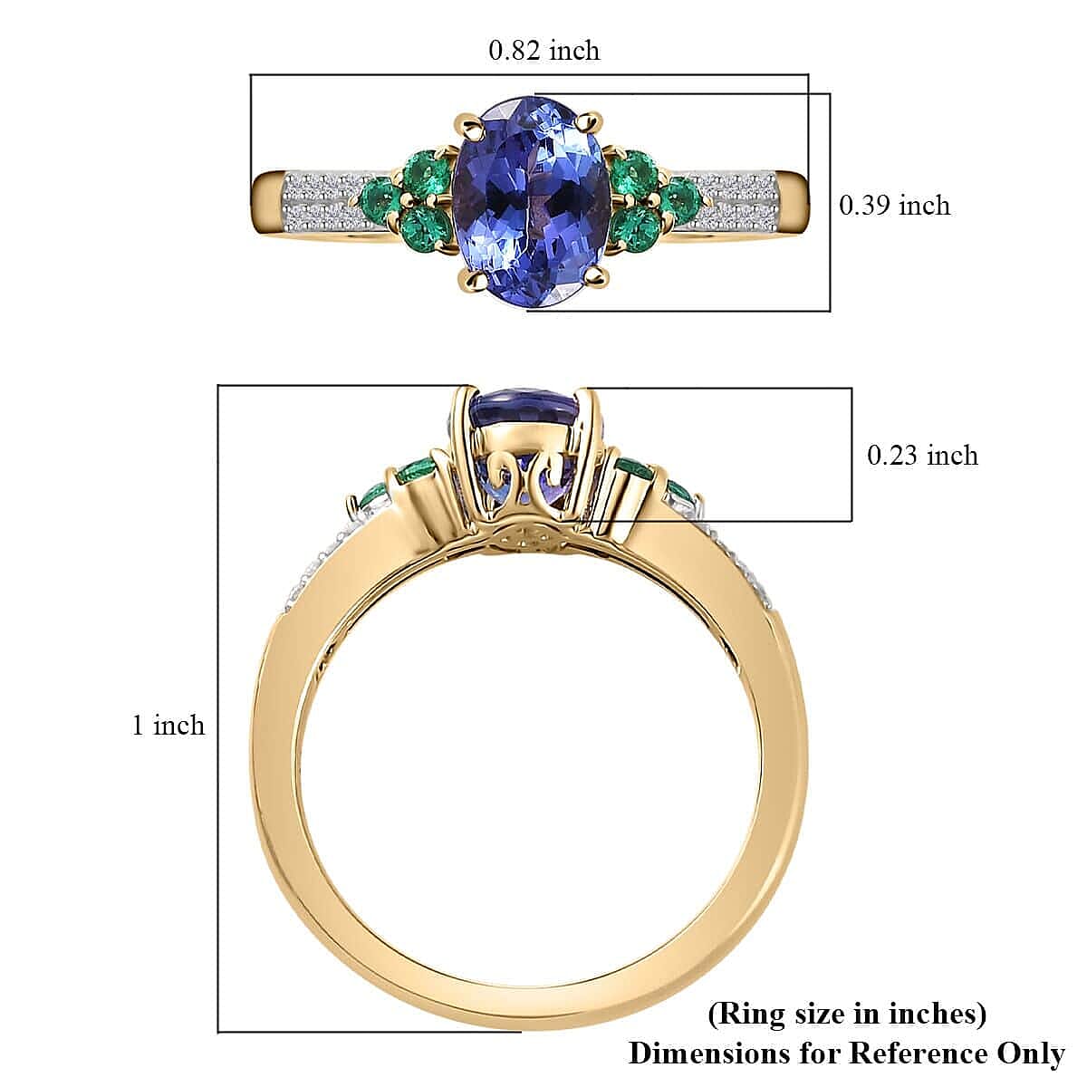 Luxoro 10K Yellow Gold AAA Tanzanite, Boyaca Colombian Emerald and G-H I2 Diamond Ring (Size 5.5) 2.00 ctw image number 5