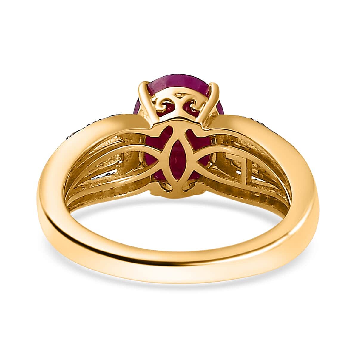 Luxoro Premium Montepuez Ruby and Natural Champagne and White Diamond 2.60 ctw Ring in 10K Yellow Gold (Size 10.0) image number 4