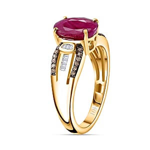 Luxoro 10K Yellow Gold Premium Montepuez Ruby and Natural Champagne and White Diamond Ring (Size 7.5) 2.60 ctw