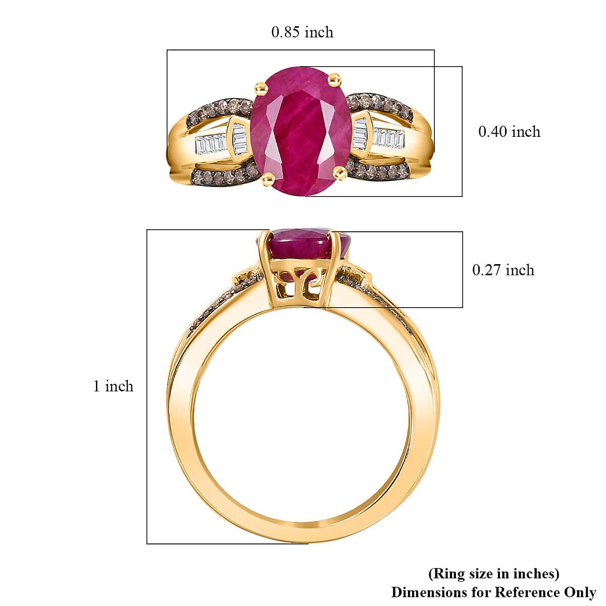 Luxoro 10K Yellow Gold Premium Montepuez Ruby and Natural Champagne and White Diamond Ring (Size 8.5) 2.60 ctw image number 5