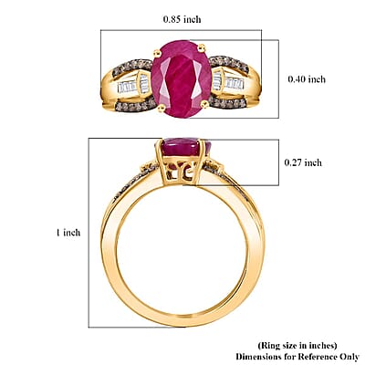 Luxoro Premium Montepuez Ruby and Natural Champagne and White Diamond 2.60 ctw Ring in 10K Yellow Gold (Size 9.0)
