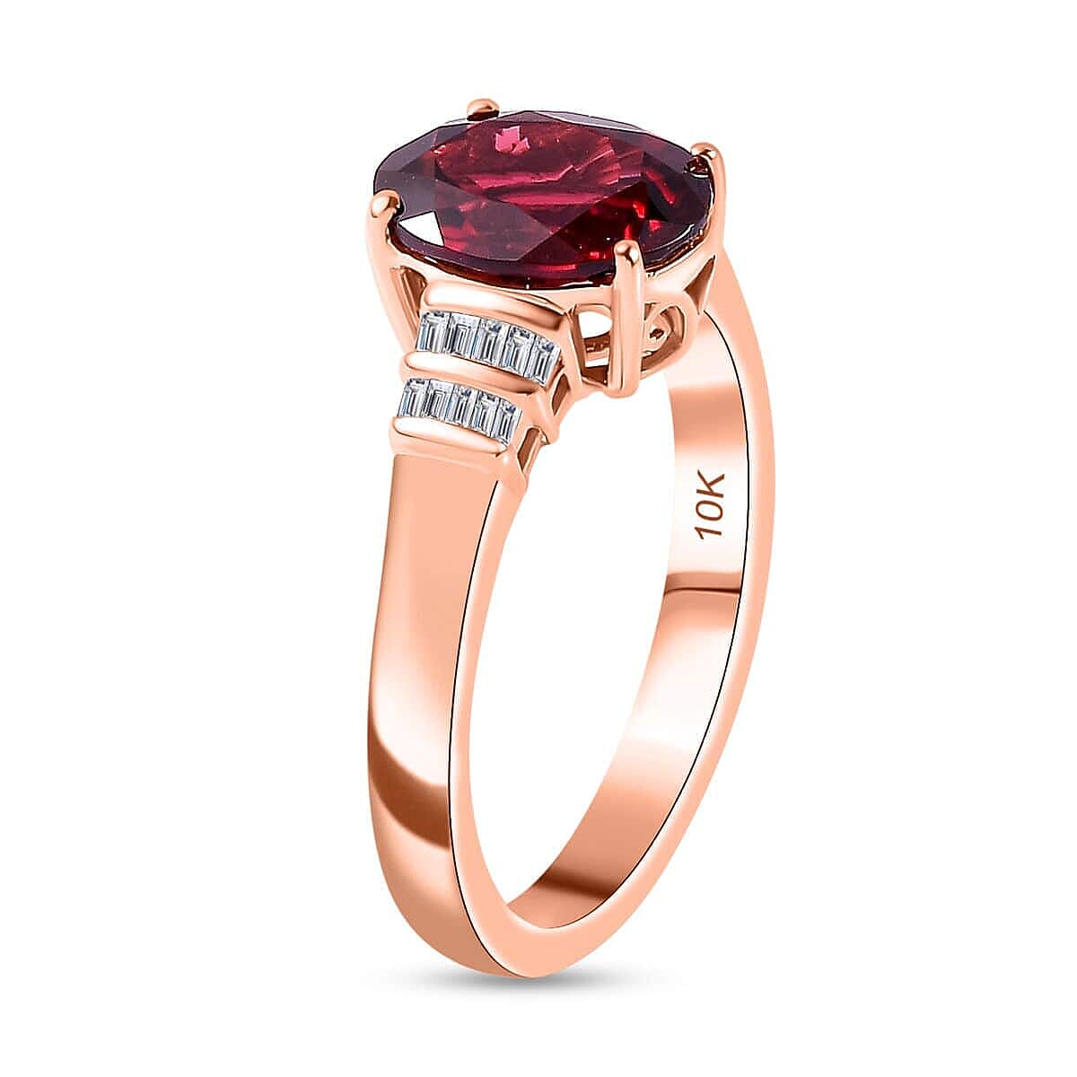 Luxoro 10K Rose Gold Premium Orissa Rhodolite Garnet and G-H I2 Diamond Ring (Size 10.5) 3.10 ctw image number 3