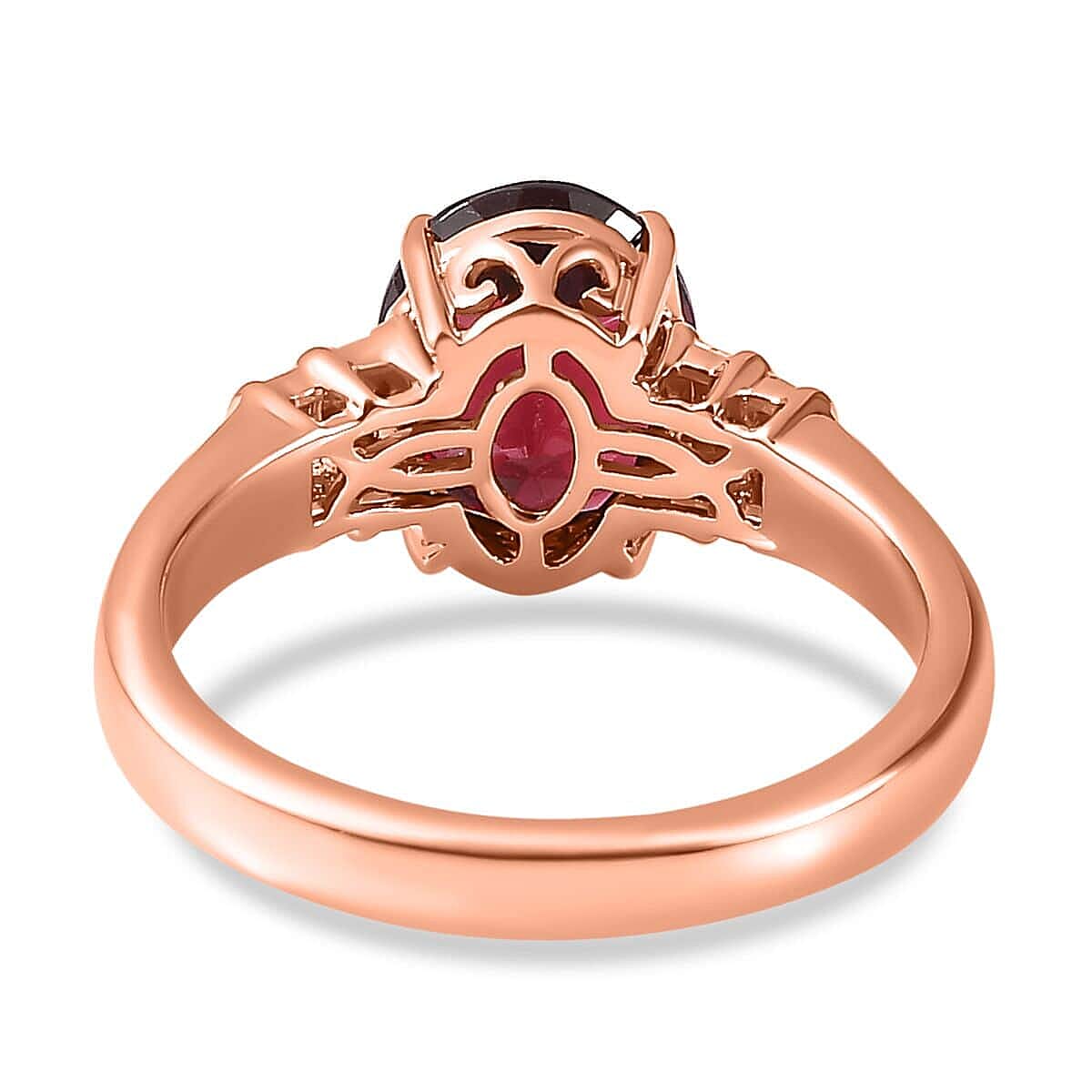 Luxoro 10K Rose Gold Premium Orissa Rhodolite Garnet and G-H I2 Diamond Ring (Size 8.5) 3.10 ctw image number 4