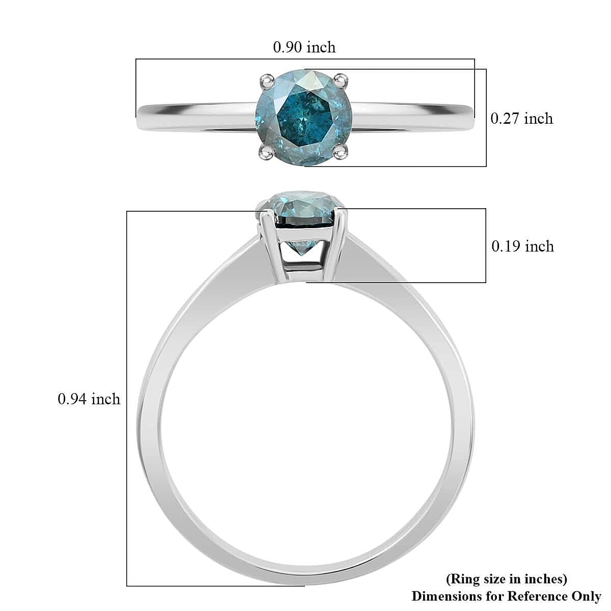 Luxoro 14K White Gold Venice Blue Diamond I1-I2 Solitaire Ring (Size 9.5) 1.00 ctw image number 4