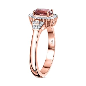 Luxoro 10K Rose Gold Premium Natural Calabar Pink Tourmaline and G-H I2 Diamond Halo Ring (Size 7.5) 4.15 Grams 1.50 ctw