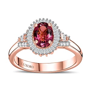 Luxoro 10K Rose Gold Premium Natural Calabar Pink Tourmaline and G-H I2 Diamond Halo Ring (Size 8.5) 4.15 Grams 1.50 ctw
