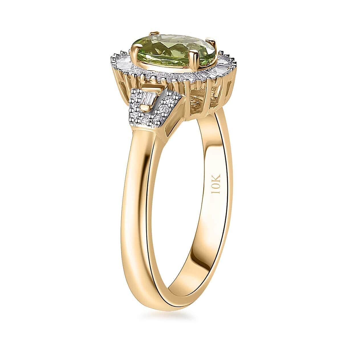 Luxoro 10K Green Gold Premium Natural Calabar Green Tourmaline and G-H I2 Diamond Halo Ring (Size 5.0) 4.60 Grams 1.40 ctw image number 3
