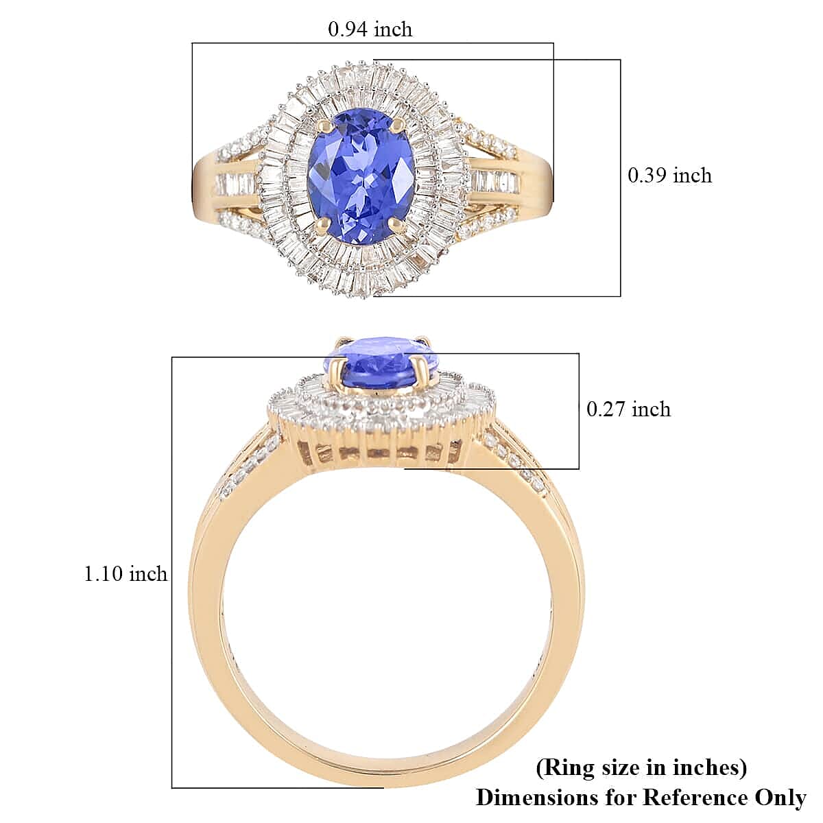 14K Yellow Gold AAA Tanzanite and G-H I1 Diamond Ring (Size 10.5) 6.90 Grams 3.00 ctw