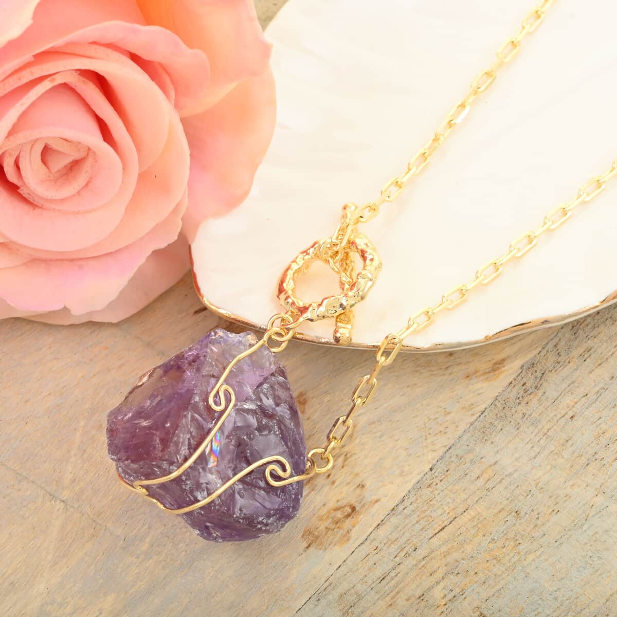 Amethyst Necklace 18 Inches in Goldtone 115.00 ctw image number 1