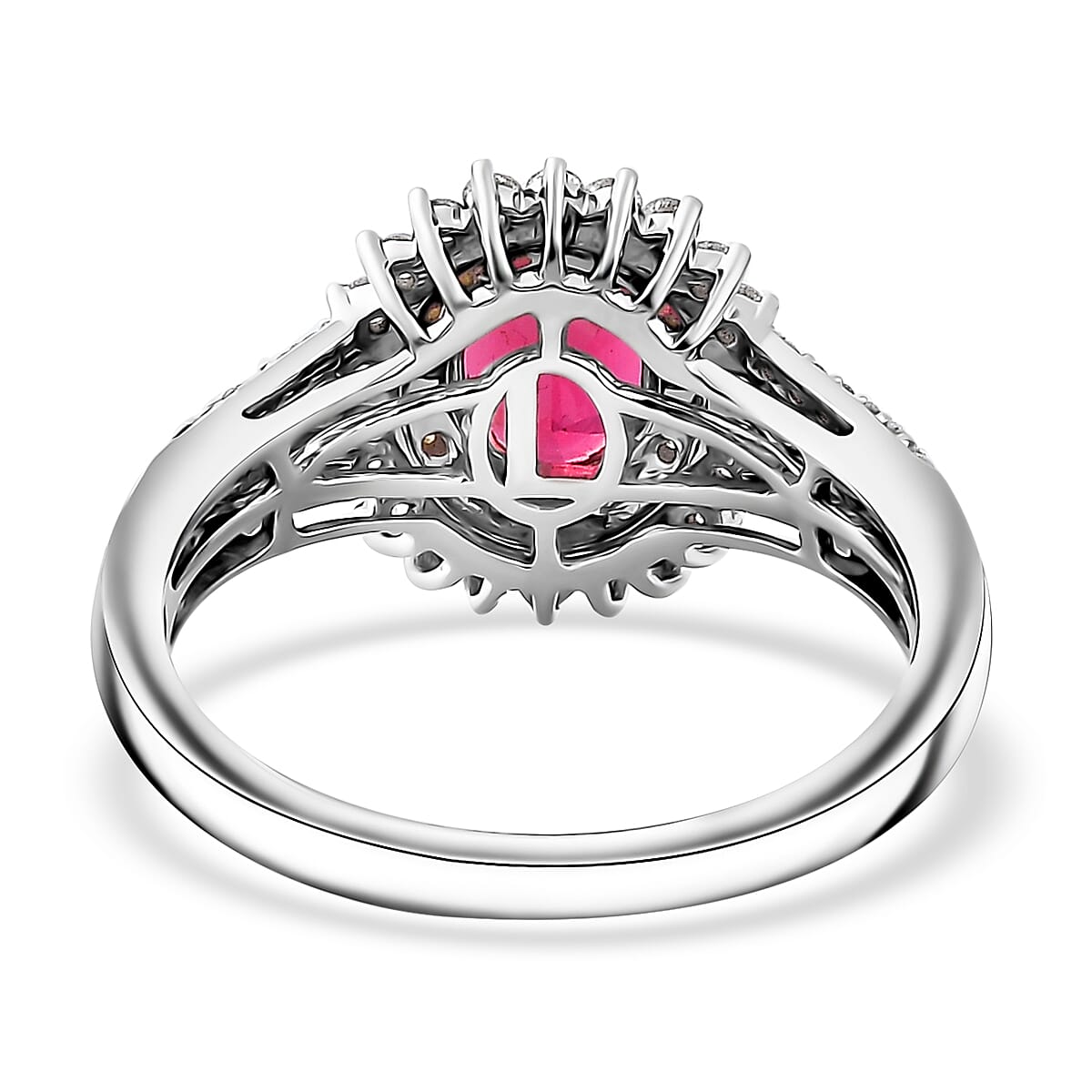 Luxoro AAA Shimoyo Rubellite, Boyaca Colombian Emerald, I2 Natural Yellow and White Diamond 2.15 ctw Ring in 14K White Gold (Size 8.5) 4.15 Grams image number 4