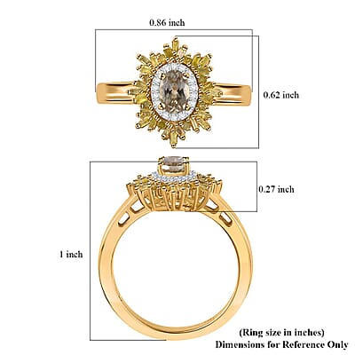 AAA Turkizite, Yellow and White Diamond Sunrays Ring in 18K Vermeil Yellow Gold Over Sterling Silver (Size 10.0) 0.85 ctw