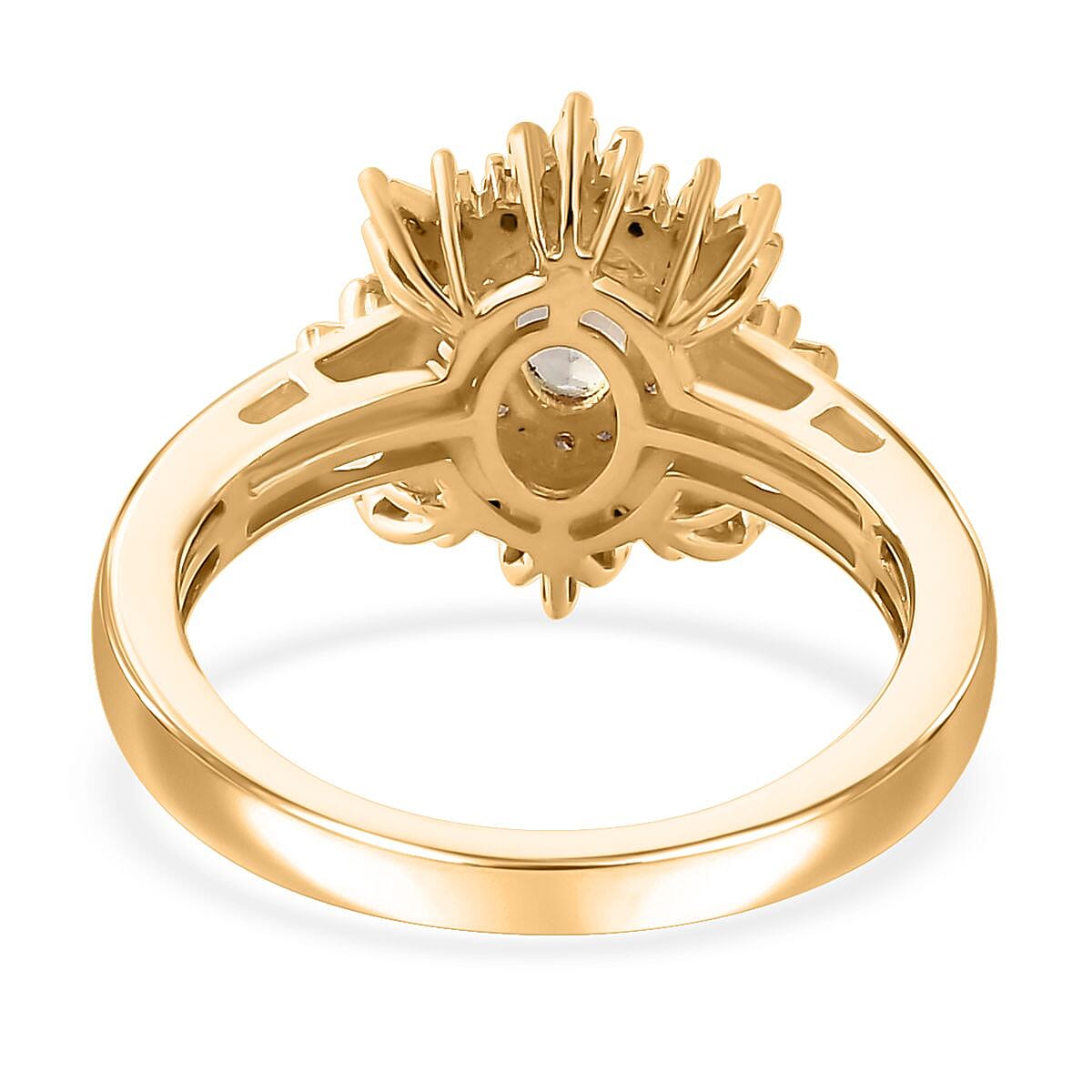 AAA Turkizite, Yellow and White Diamond Sunrays Ring in 18K Vermeil Yellow Gold Over Sterling Silver (Size 6.0) 0.85 ctw image number 4