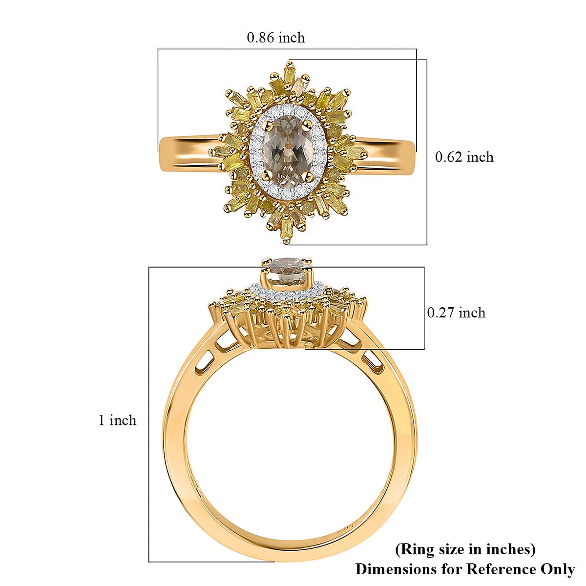 AAA Turkizite, Yellow and White Diamond Sunrays Ring in 18K Vermeil Yellow Gold Over Sterling Silver (Size 6.0) 0.85 ctw image number 5