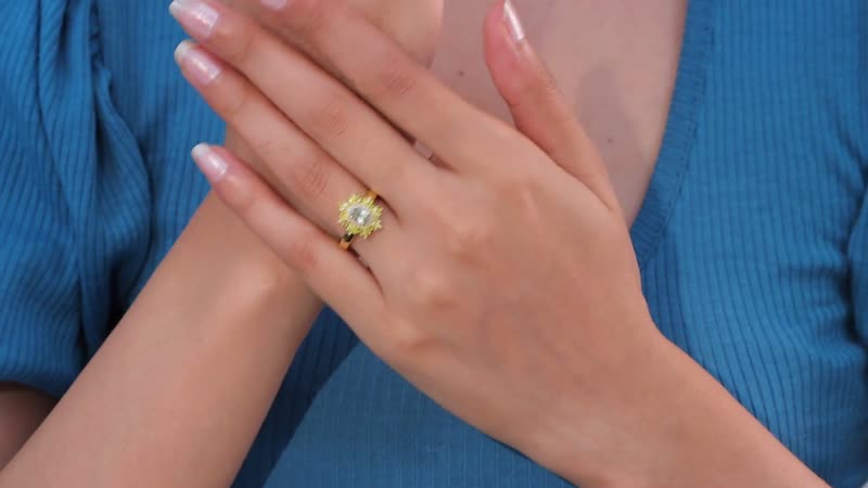 AAA Turkizite, Yellow Diamond (IR) and White Diamond (0.33 cts) Snowflake Ring in 18K Vermeil YG Over Sterling Silver (Size 7.0) 0.85 ctw