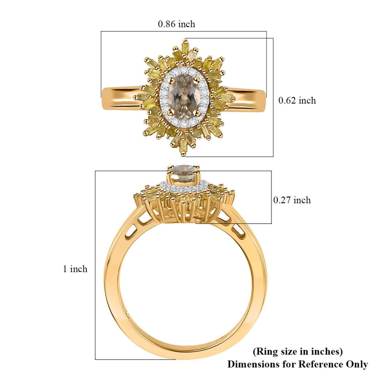 AAA Turkizite, Yellow and White Diamond Sunrays Ring in 18K Vermeil Yellow Gold Over Sterling Silver (Size 7.0) 0.85 ctw image number 5