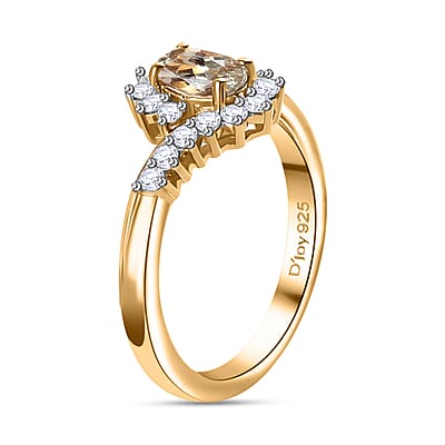 AAA Turkizite and Moissanite Bypass Ring in 18K Vermeil Yellow Gold Over Sterling Silver (Size 7.0) 0.90 ctw