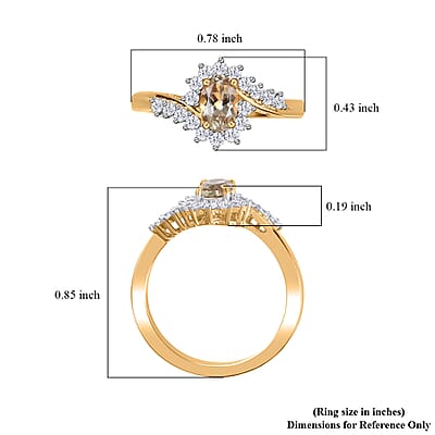 AAA Turkizite and Moissanite Bypass Ring in 18K Vermeil Yellow Gold Over Sterling Silver (Size 7.0) 0.90 ctw