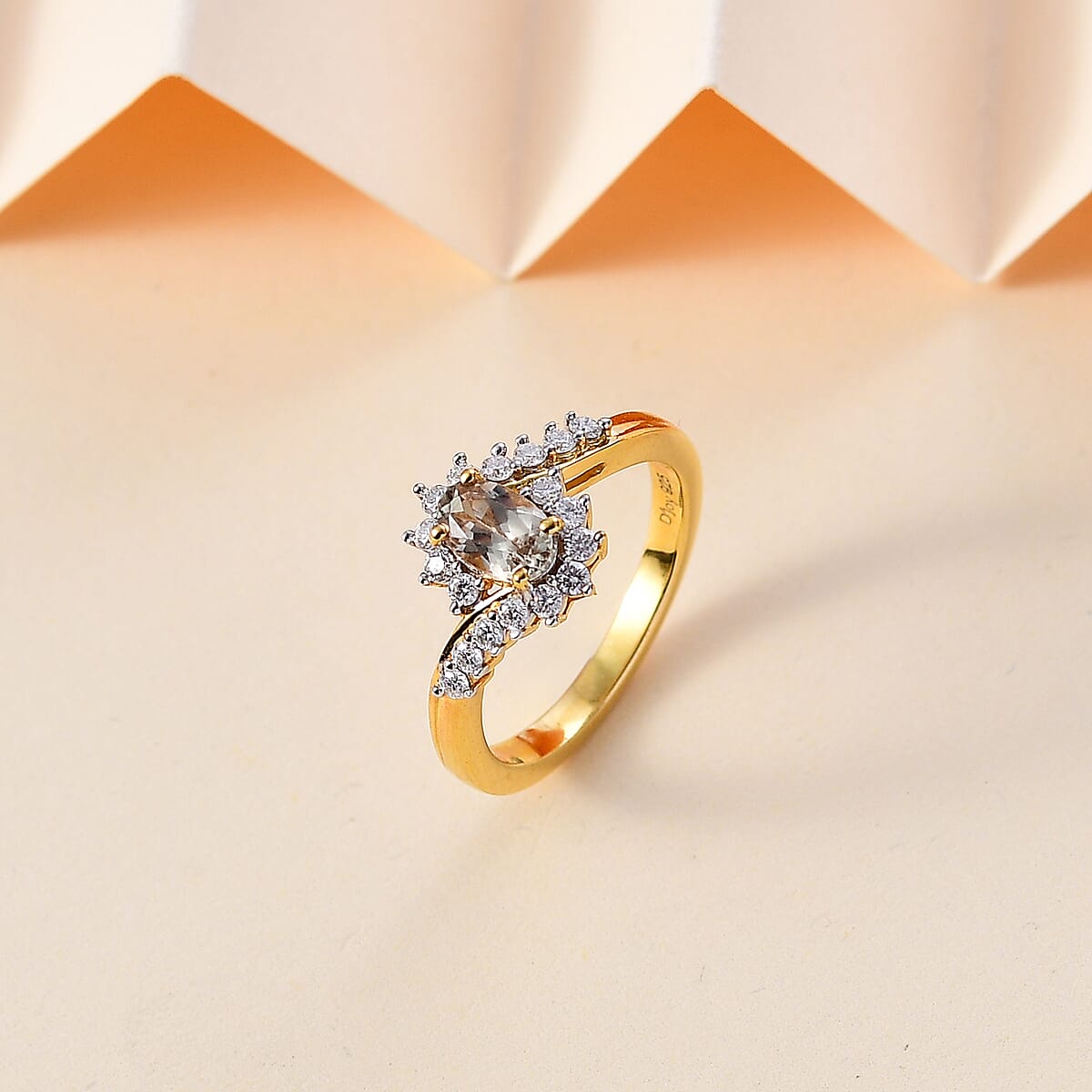 AAA Turkizite and Moissanite Bypass Ring in 18K Vermeil Yellow Gold Over Sterling Silver (Size 8.0) 0.90 ctw image number 1