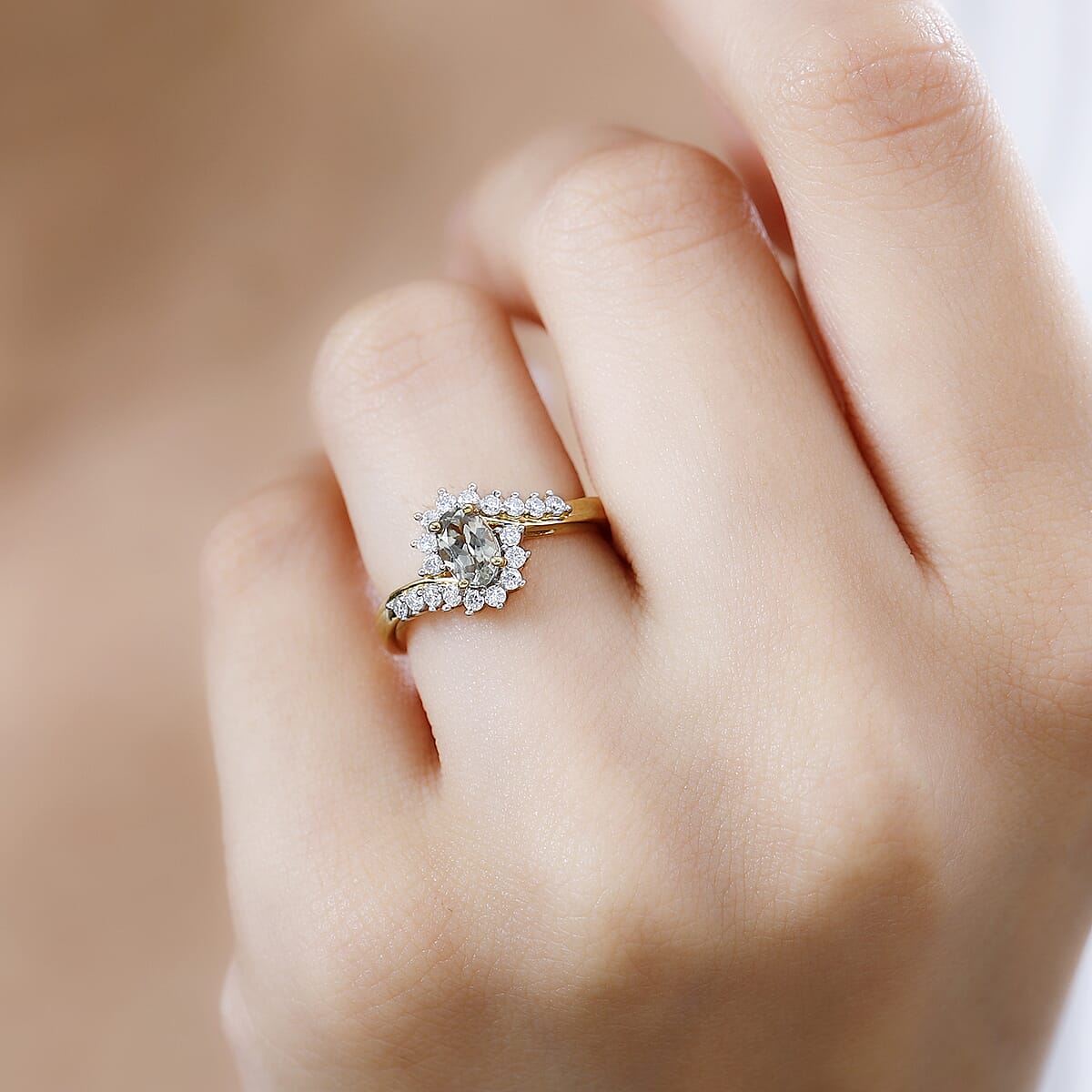 AAA Turkizite and Moissanite Bypass Ring in 18K Vermeil Yellow Gold Over Sterling Silver (Size 8.0) 0.90 ctw image number 2