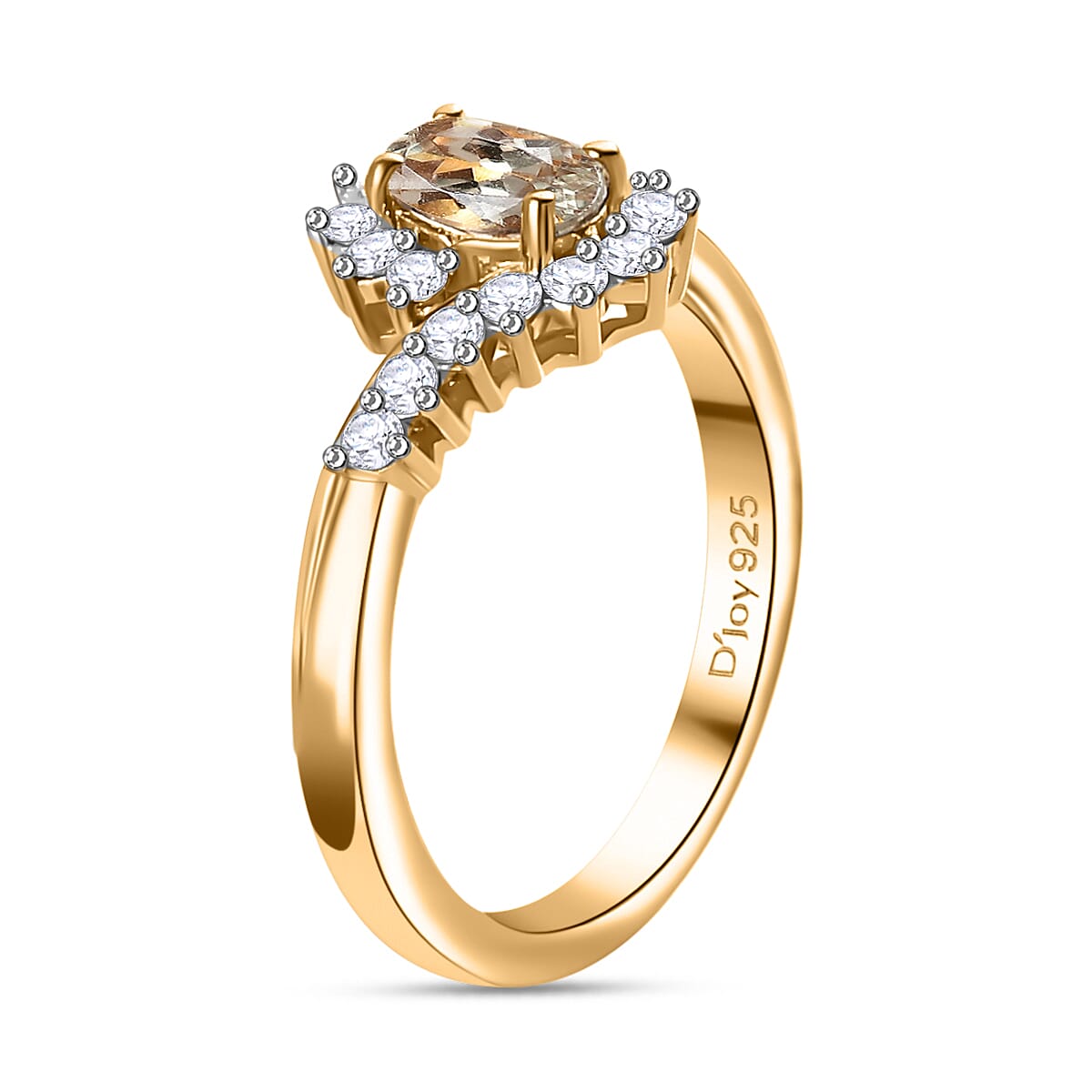 AAA Turkizite and Moissanite Bypass Ring in 18K Vermeil Yellow Gold Over Sterling Silver (Size 8.0) 0.90 ctw image number 3