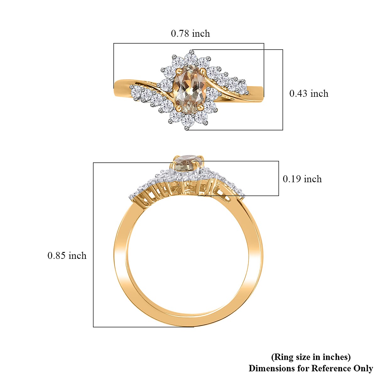 AAA Turkizite and Moissanite Bypass Ring in 18K Vermeil Yellow Gold Over Sterling Silver (Size 8.0) 0.90 ctw image number 5
