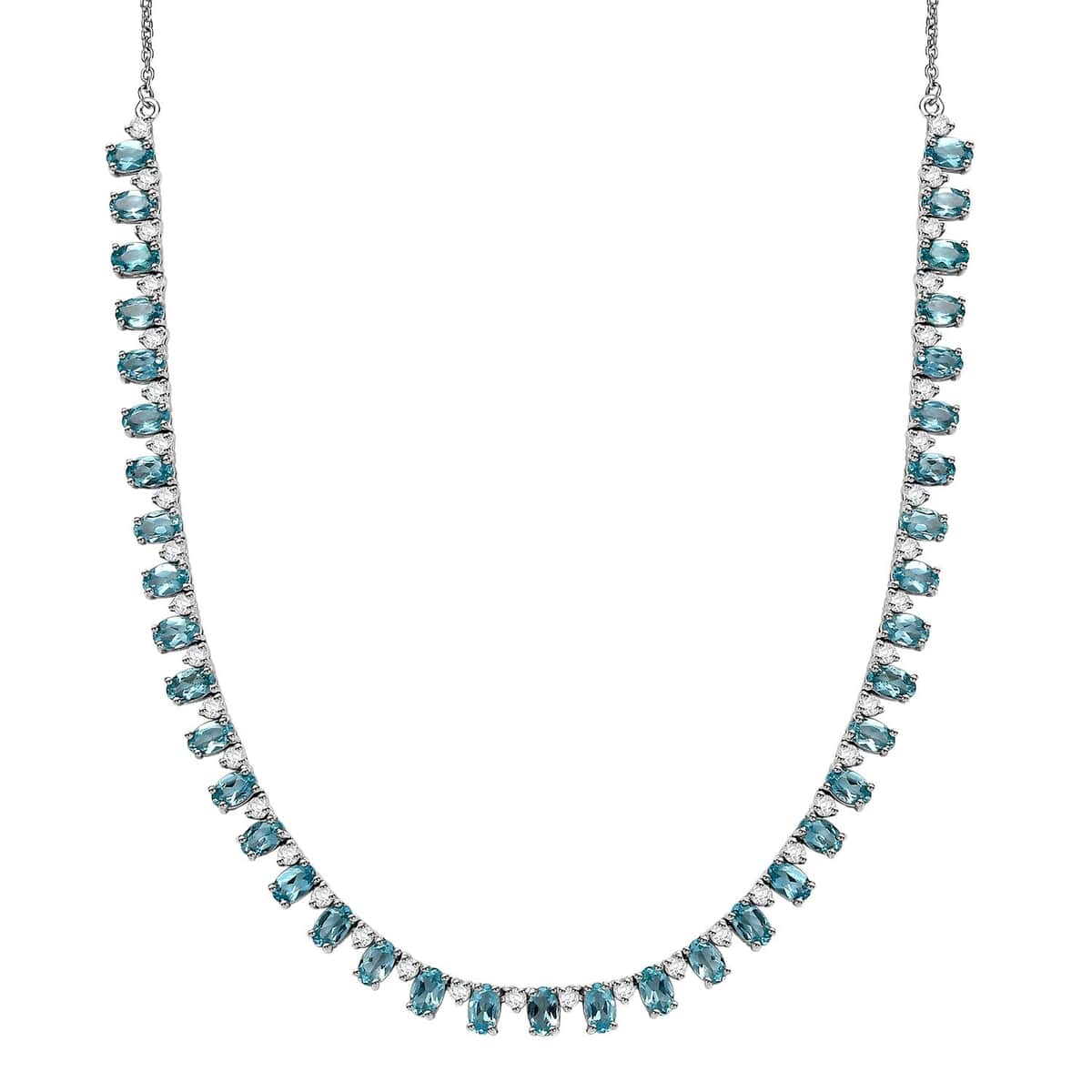 Premium Betroka Blue Apatite and Moissanite Ocean Drop Necklace 18-20 Inches in Rhodium Over Sterling Silver 11.60 ctw image number 0