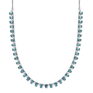 Premium Betroka Blue Apatite and Moissanite Ocean Drop Necklace 18-20 Inches in Rhodium Over Sterling Silver 11.60 ctw