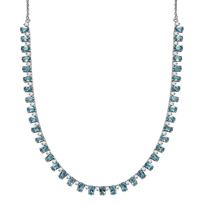 D'Joy Premium Betroka Blue Apatite and Moissanite Ocean Drop Necklace 18-20 Inches in Rhodium Over Sterling Silver 11.60 ctw