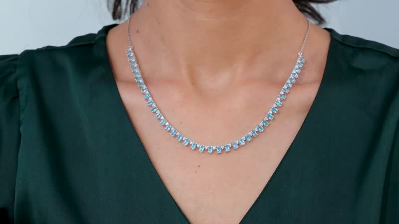 D'Joy Premium Betroka Blue Apatite and Moissanite Ocean Drop Necklace 18-20 Inches in Rhodium Over Sterling Silver 11.60 ctw