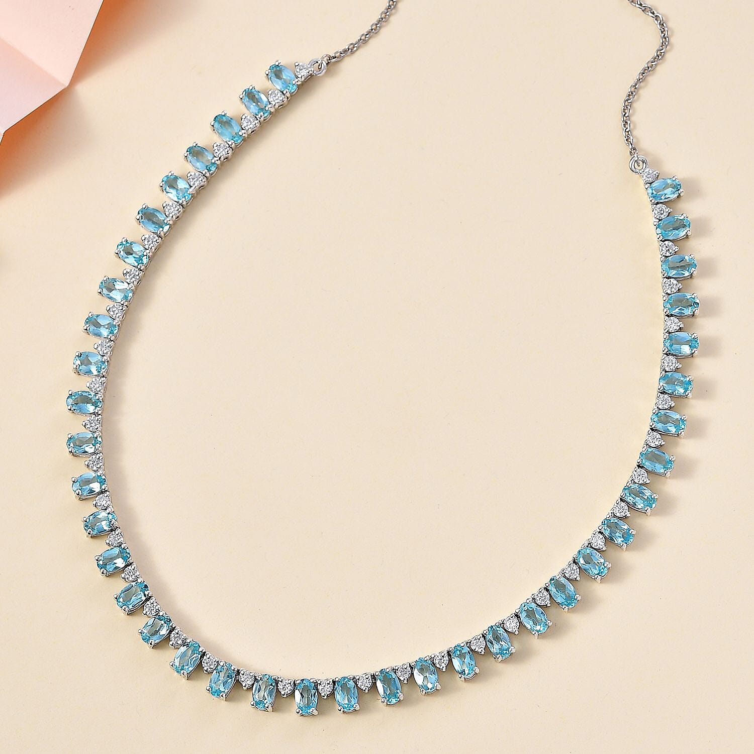 D'Joy Premium Betroka Blue Apatite and Moissanite Ocean Drop Necklace 18-20 Inches in Rhodium Over Sterling Silver 11.60 ctw