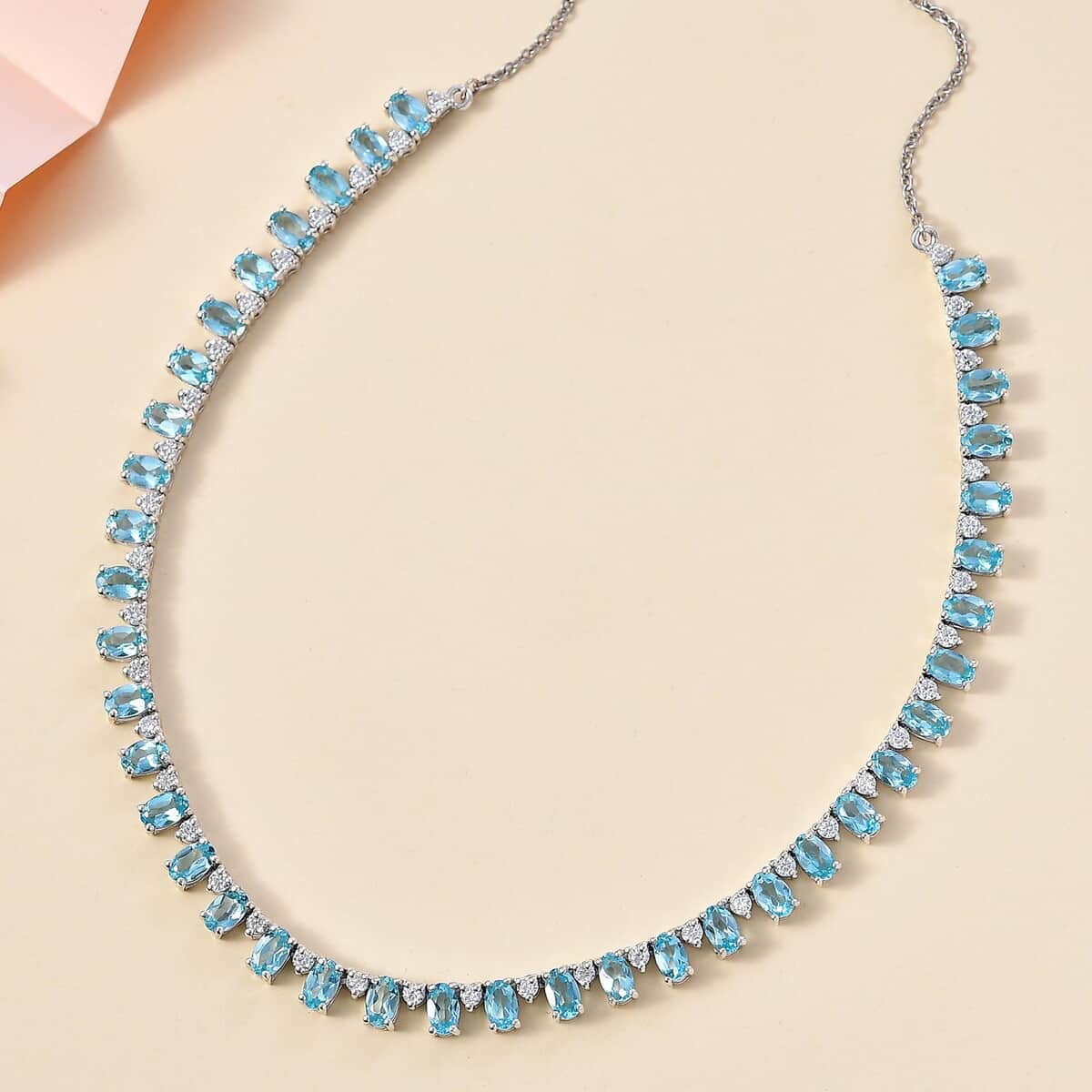 Premium Betroka Blue Apatite and Moissanite Ocean Drop Necklace 18-20 Inches in Rhodium Over Sterling Silver 11.60 ctw image number 1