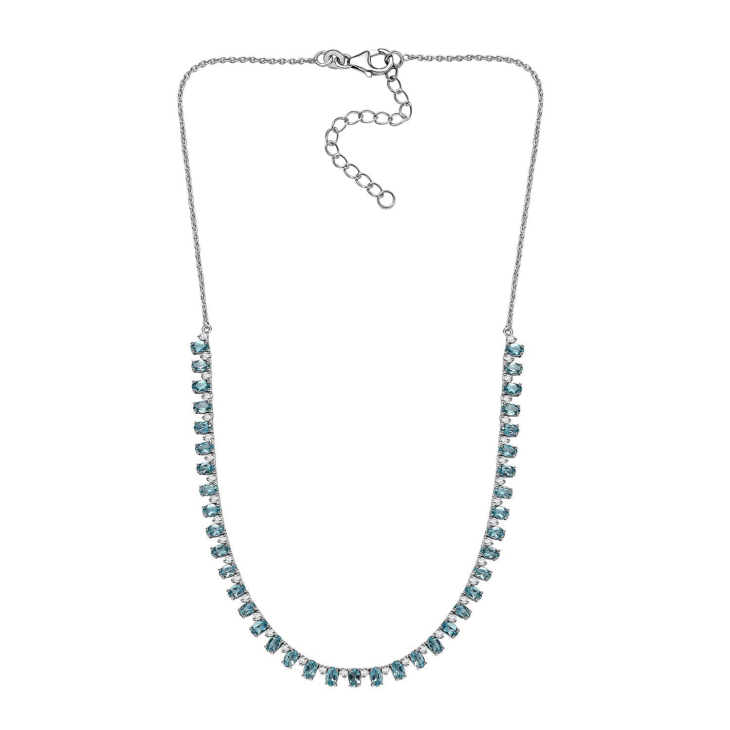 D'Joy Premium Betroka Blue Apatite and Moissanite Ocean Drop Necklace 18-20 Inches in Rhodium Over Sterling Silver 11.60 ctw