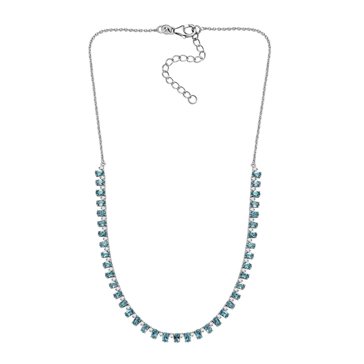 Premium Betroka Blue Apatite and Moissanite Ocean Drop Necklace 18-20 Inches in Rhodium Over Sterling Silver 11.60 ctw image number 3