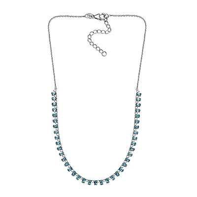 D'Joy Premium Betroka Blue Apatite and Moissanite Ocean Drop Necklace 18-20 Inches in Rhodium Over Sterling Silver 11.60 ctw