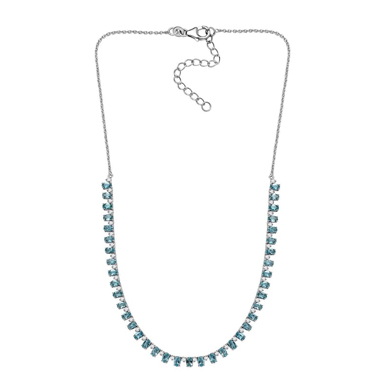 D'Joy Premium Betroka Blue Apatite and Moissanite Ocean Drop Necklace 18-20 Inches in Rhodium Over Sterling Silver 11.60 ctw