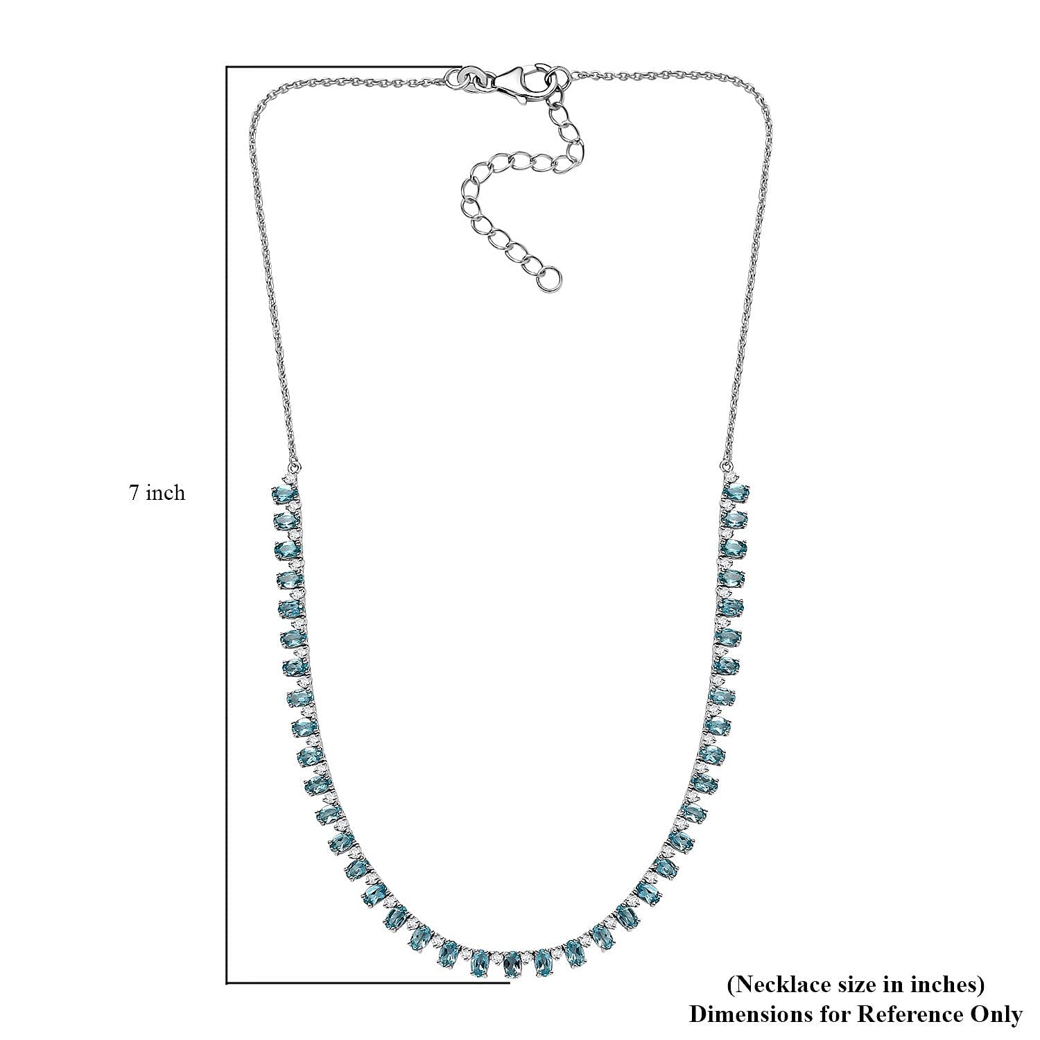 D'Joy Premium Betroka Blue Apatite and Moissanite Ocean Drop Necklace 18-20 Inches in Rhodium Over Sterling Silver 11.60 ctw