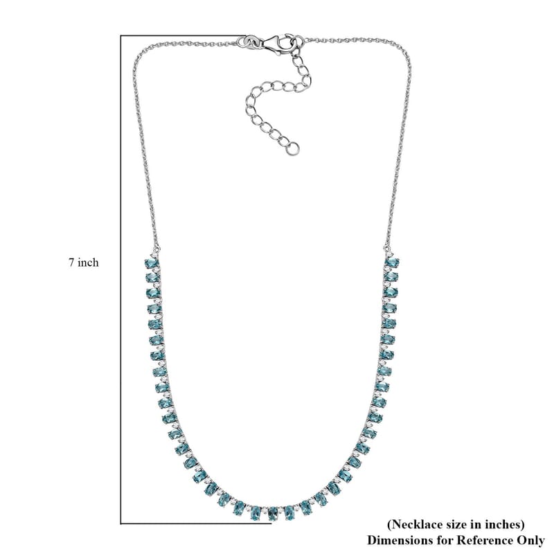 D'Joy Premium Betroka Blue Apatite and Moissanite Ocean Drop Necklace 18-20 Inches in Rhodium Over Sterling Silver 11.60 ctw