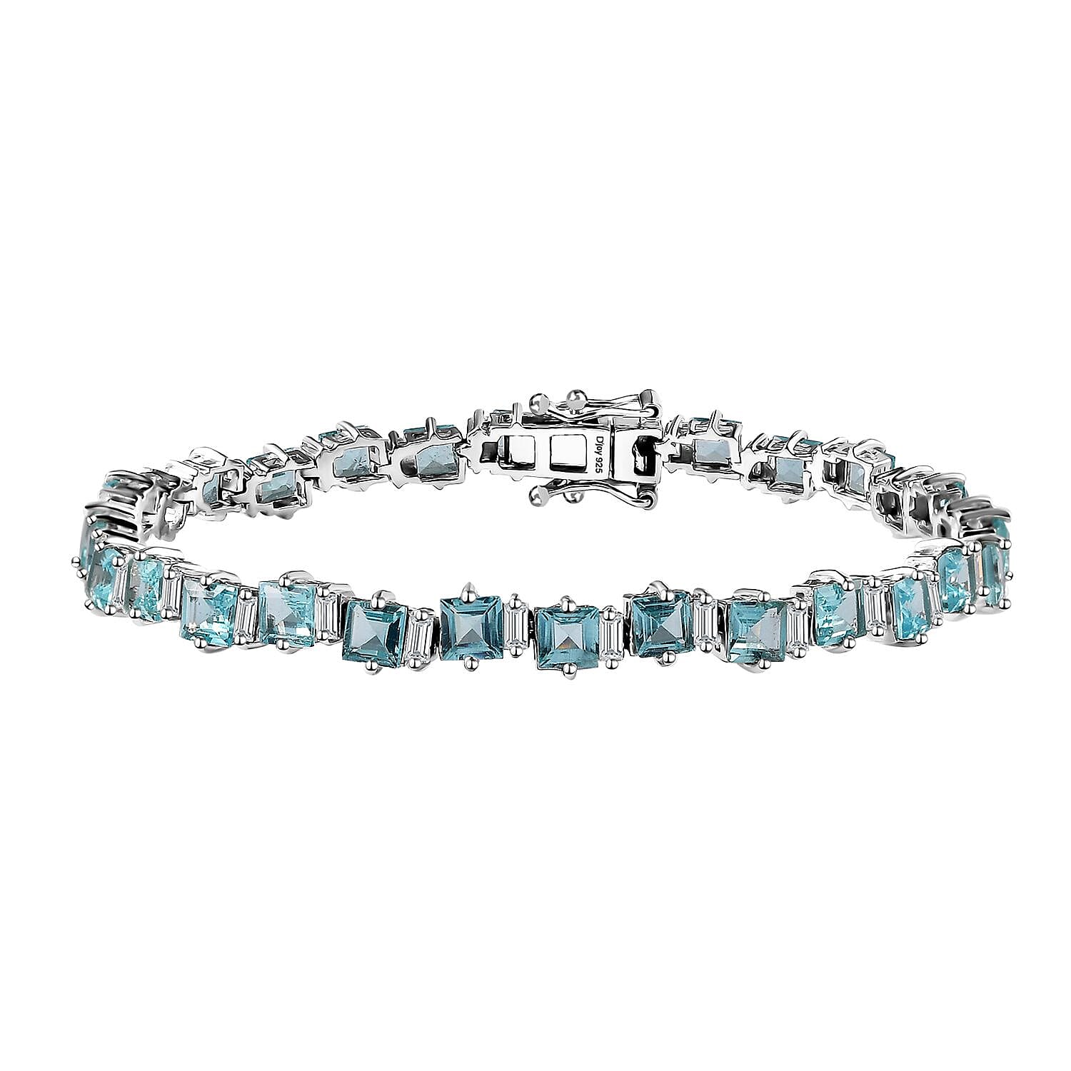 D'Joy Premium Paraiba Apatite and Moissanite Ocean Wave Bracelet in Rhodium Over Sterling Silver (7.25 In) 12.25 ctw