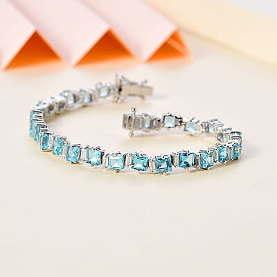 D'Joy Premium Paraiba Apatite and Moissanite Ocean Wave Bracelet in Rhodium Over Sterling Silver (7.25 In) 12.25 ctw